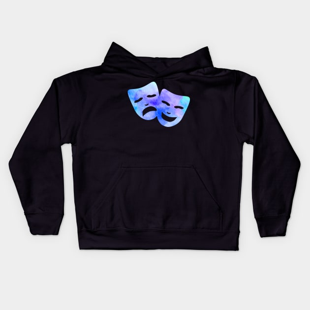 Watercolor Theatre Masks Kids Hoodie by UnderwaterSky